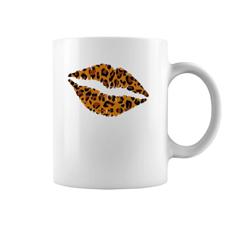 Womens Cheetah Print Kissing Lips  Leopard Pattern Kiss Gift Coffee Mug