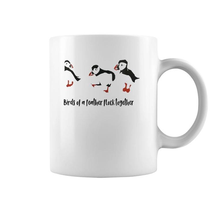Womens Cute Birds Of A Feather Flock Together Playful Puffins  Coffee Mug