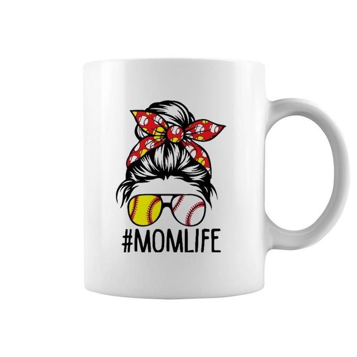 Womens Dy Mom Life Softball Baseball Mothers Day Messy Bun  Coffee Mug