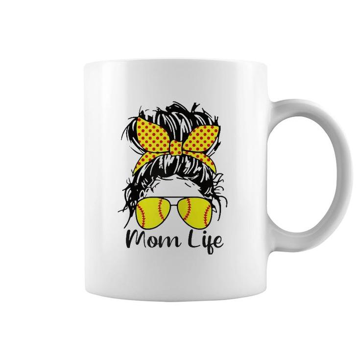 Womens Dy Mom Life Softball Baseball Mother's Day Messy Bun Coffee Mug