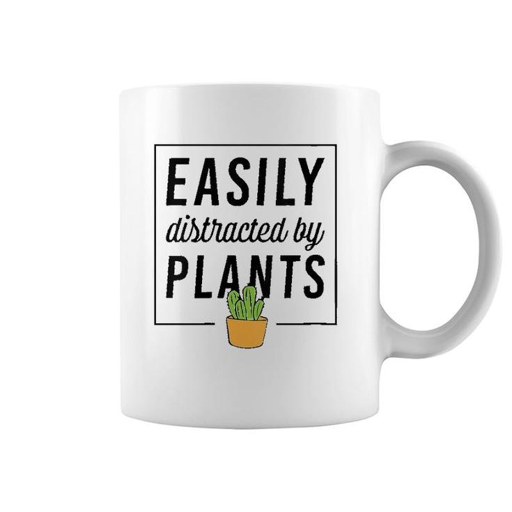 Womens Easily Distracted By Plants Funny Plant Lover Christmas Gift V-Neck Coffee Mug