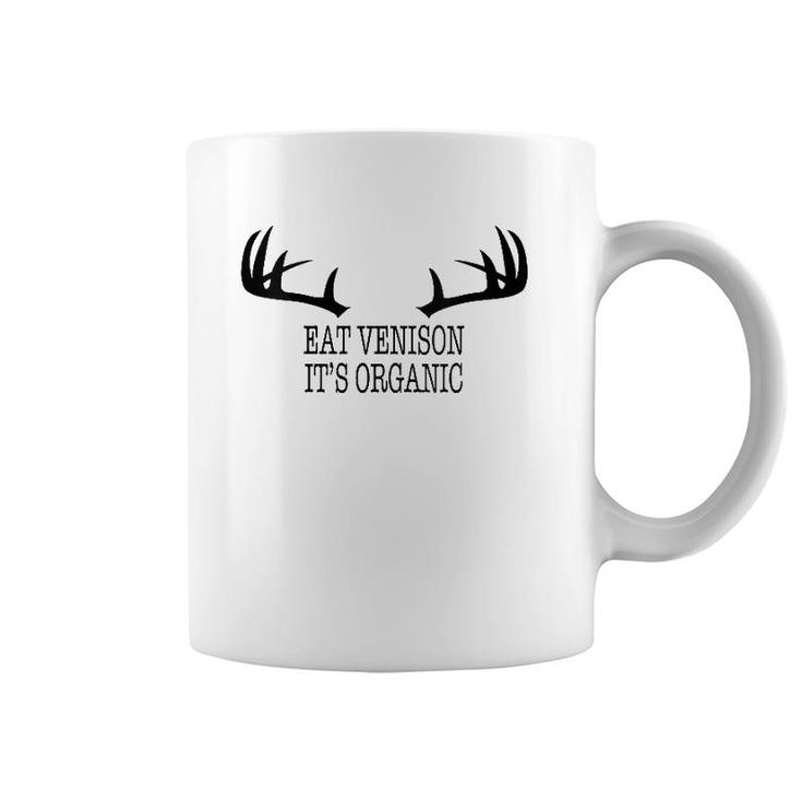 Womens Eat Venison It's Organic Deer Hunting Season Antler Rack V-Neck Coffee Mug