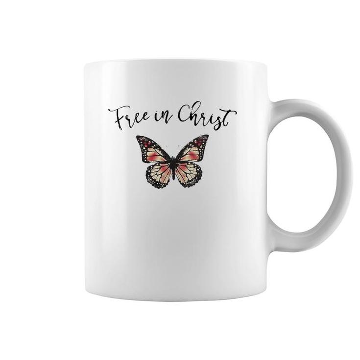 Womens Free In Christ Christian Butterfly V-Neck Coffee Mug