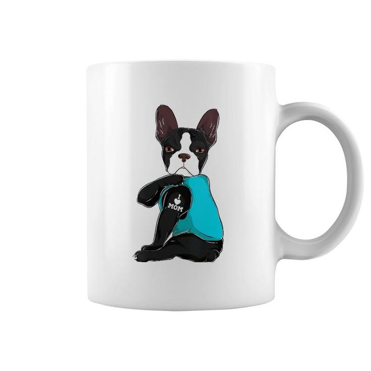 Womens Funny Boston Terrier I Love Mom Apparel Dog Mom Gifts Womens V-Neck Coffee Mug