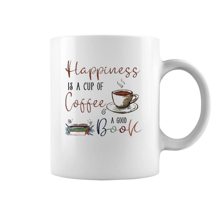 Womens Happiness Is Cup Of Coffee & Good Book Reading Habit Gift Coffee Mug
