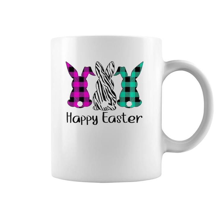 Womens Happy Easter Plaid Zebra Print Bunnies Easter  Coffee Mug