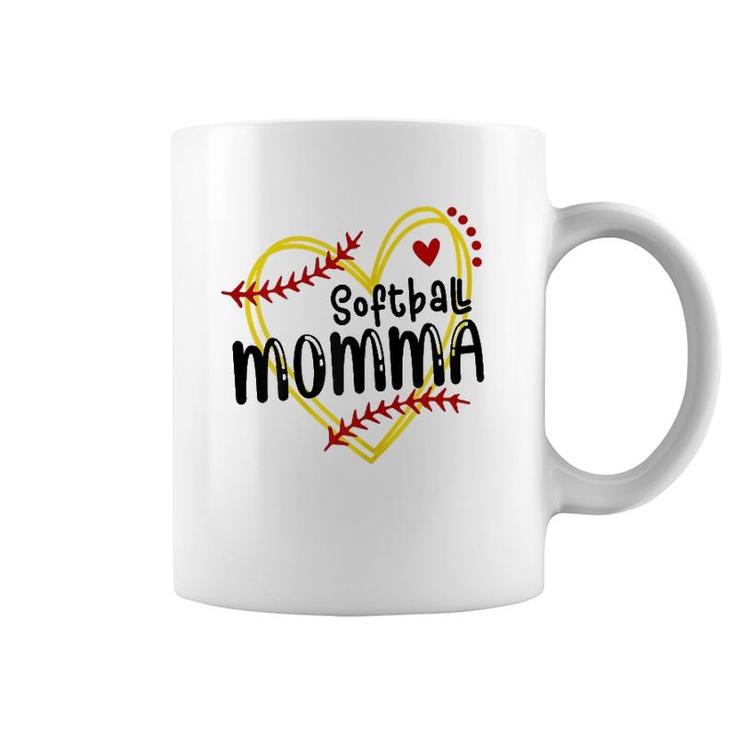 Womens Heart Momma Love Softball Mother's Day Momma Softball Coffee Mug