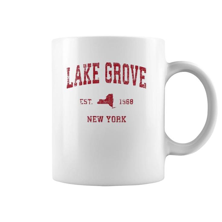Womens Lake Grove New York Ny Vintage Sports Design Red Print  Coffee Mug