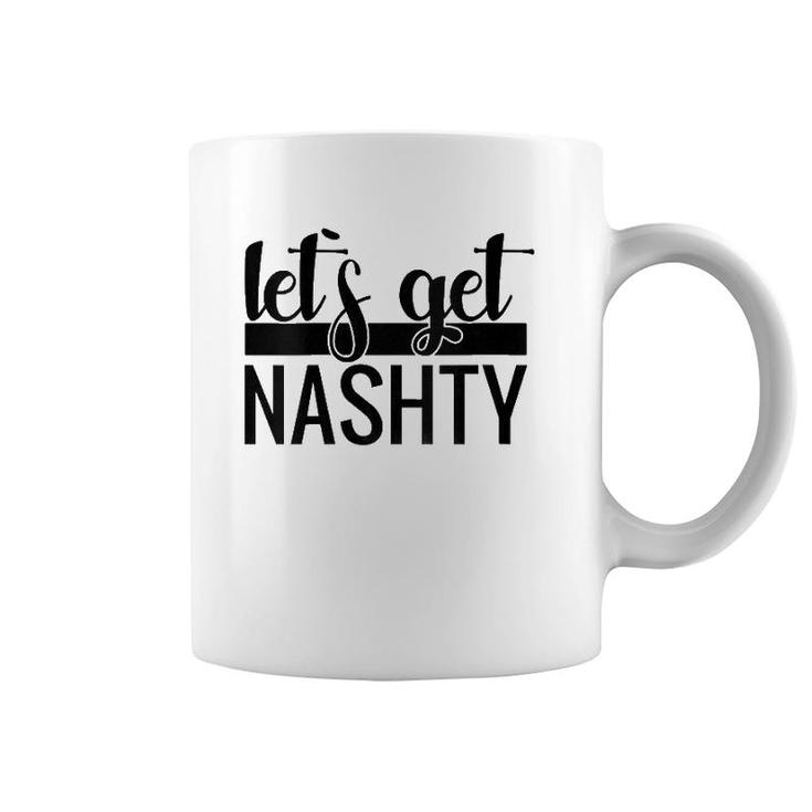 Womens Let's Get Nashty Bachelorette Party Wedding Gift V-Neck Coffee Mug