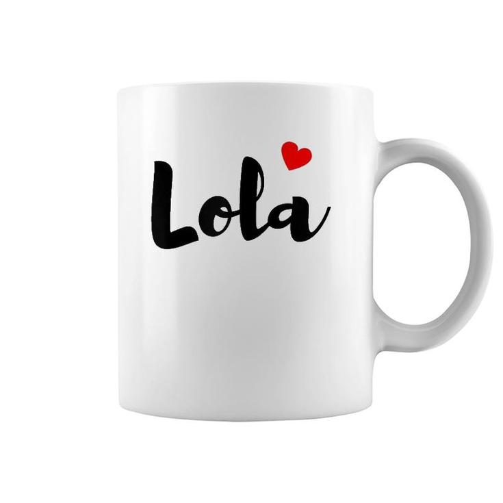 Womens Lola Red Heart Grandmother Filipino Black Text Coffee Mug