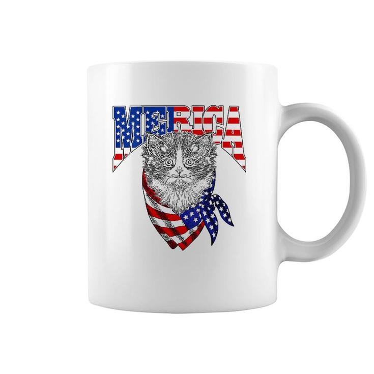 Womens Merica Cat Happy 4Th Of July American Flag Great Family Gift  Coffee Mug
