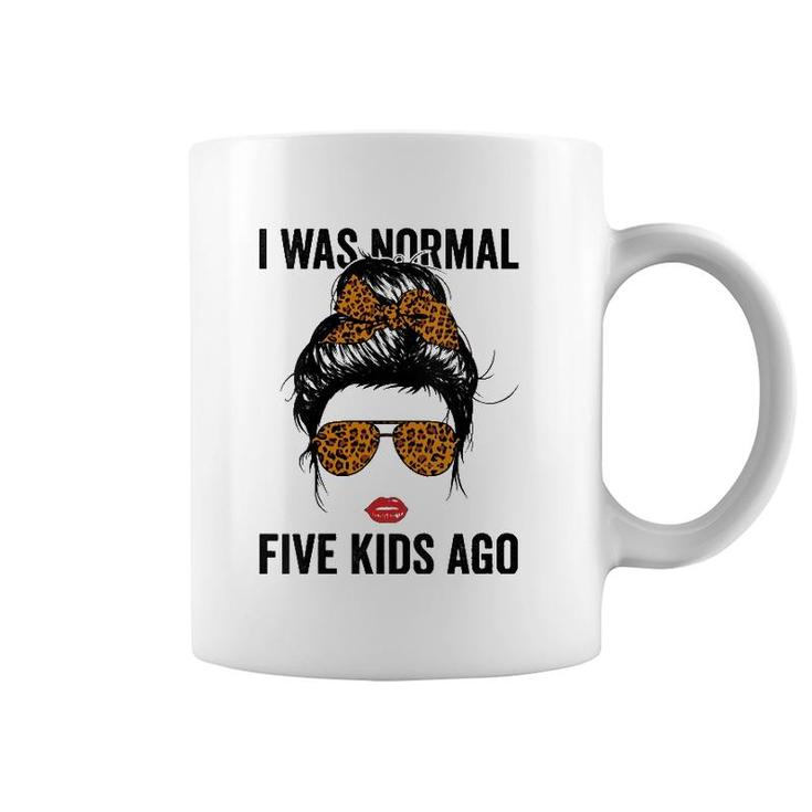 Womens Messy Bun I Was Normal Five Kids Ago Leopard Funny Mama Life V-Neck Coffee Mug