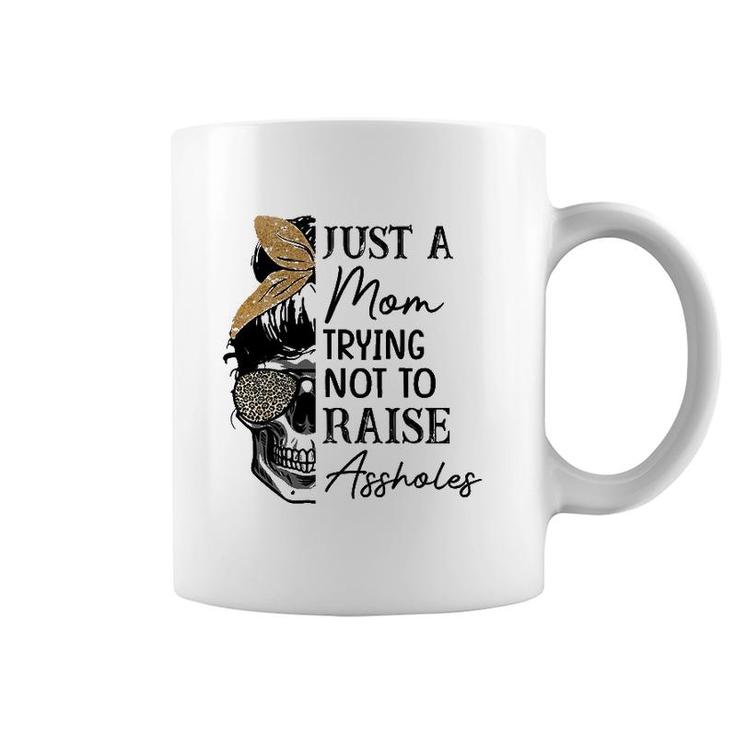 Womens Mom Leopard Just A Mom Trying Not To Raise Assholes Coffee Mug