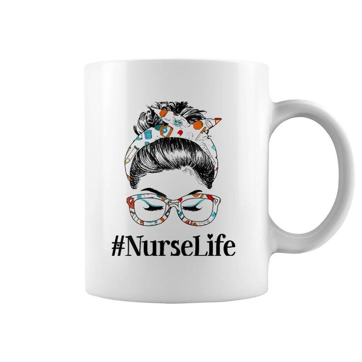 Womens Nurse Life Messy Hair Woman Bun Healthcare Worker Coffee Mug
