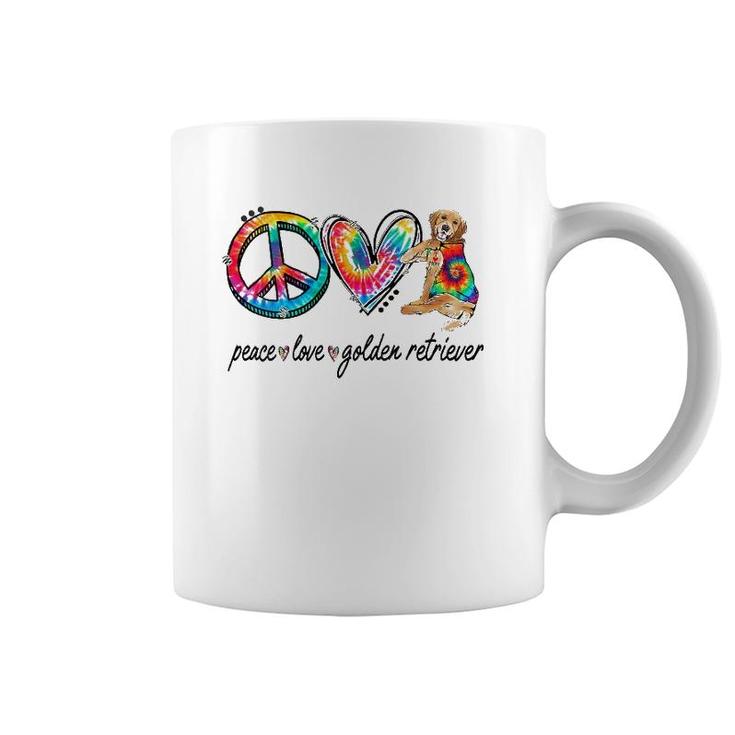 Womens Peace Love Golden Retriever Tie Dye Rainbow Dog Lover V-Neck Coffee Mug