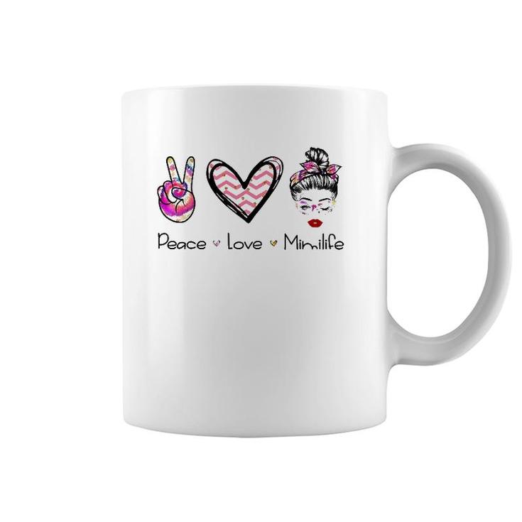 Womens Peace Love Mimilife Tie Dye Glasses Messy Bun Mother's Day Coffee Mug