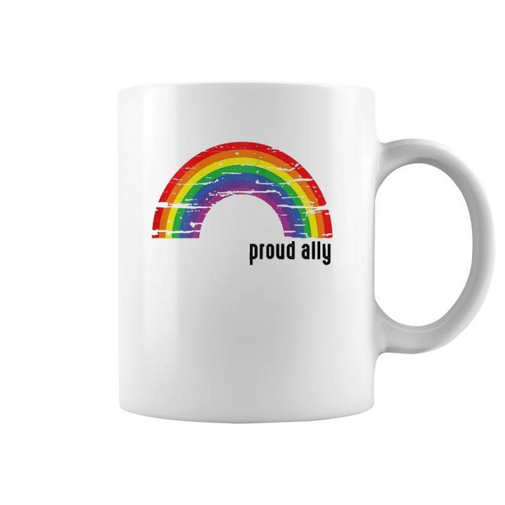 Womens Proud Ally Lgbt Gay Pride For Family Friends Retro Rainbow  Coffee Mug