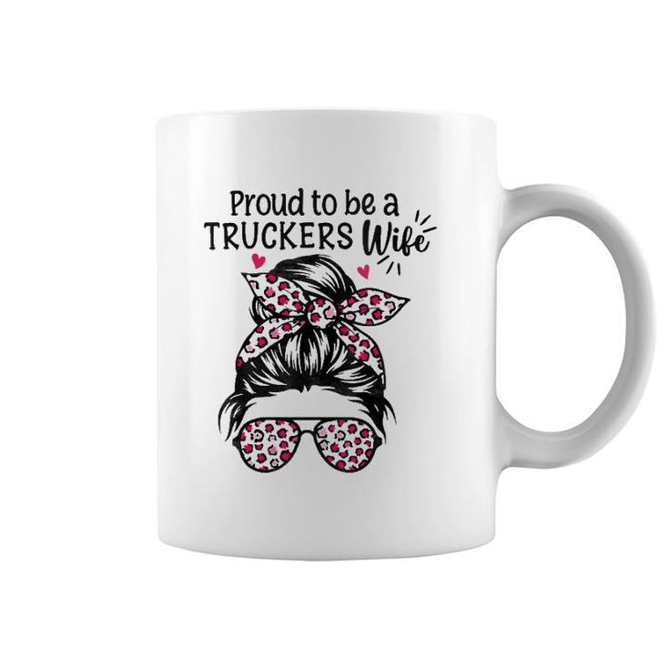 Womens Proud To Be A Truckers Wife Gift Trucker Wife Messy Hair Bun  Coffee Mug