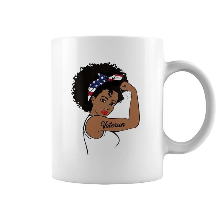 Womens Strong Female Veteran , African American Girl Veteran V-Neck Coffee Mug