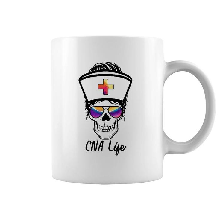 Womens Tu Messy Bun Skull Nurse Cna Life Nursing Tie Dye Gift Coffee Mug