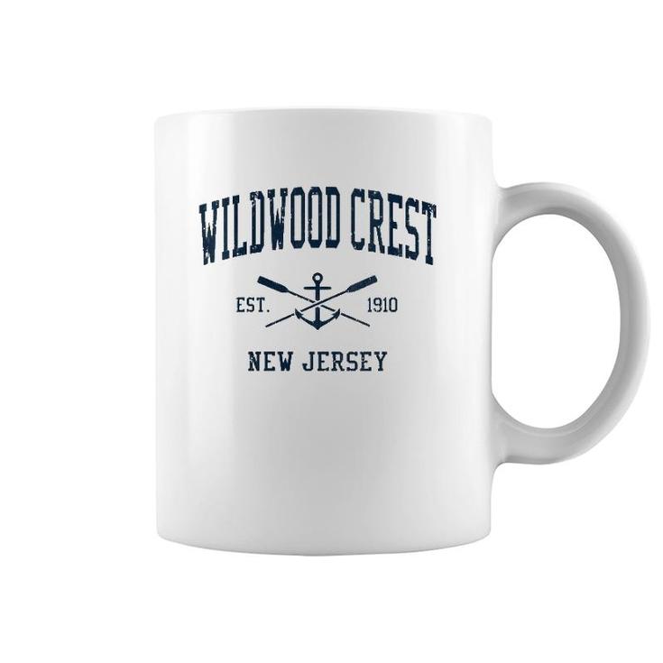 Womens Wildwood Crest Nj Vintage Navy Crossed Oars & Boat Anchor V-Neck Coffee Mug