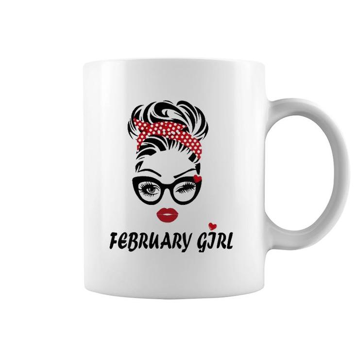 Womens Women February Girl Wink Eye Woman Face Was Born In February  Coffee Mug