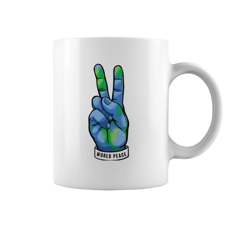 World Peace Earth Day Awareness Peace Sign Hand Gesture Coffee Mug