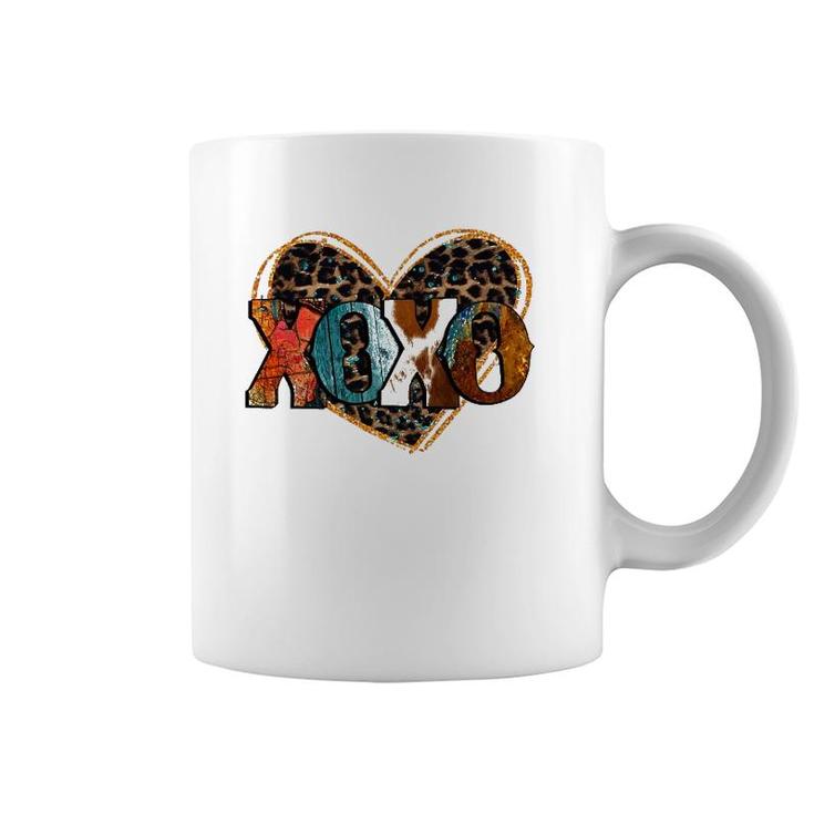 Xoxo Leopard Heart Cowhide Western Glitter Be My Valentine Coffee Mug