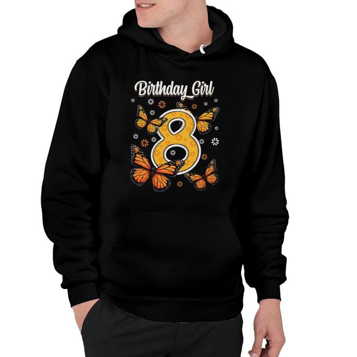 8 Years Old Monarch Butterfly Papillon 8Th Birthday Girl Hoodie