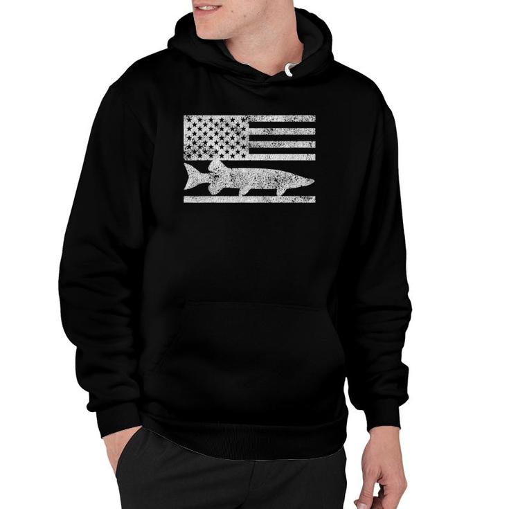 American Flag Musky Fishing Patriotic Muskie Gift Hoodie
