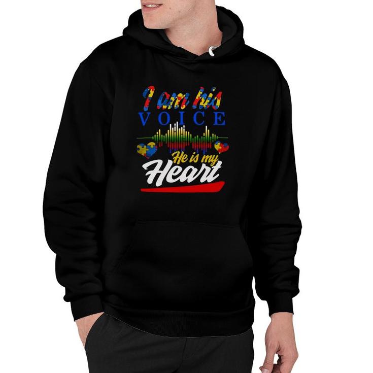 Autism I Am His Voice He Is My Heart Autism Awareness Gift Hearts Heartbeat Puzzle Pieces Women Mom D Puzzle Pieces Hoodie