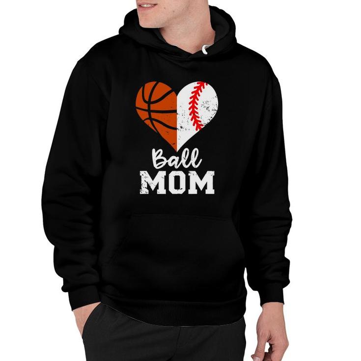 Ball Mom Heart Funny Baseball Basketball Mom Hoodie