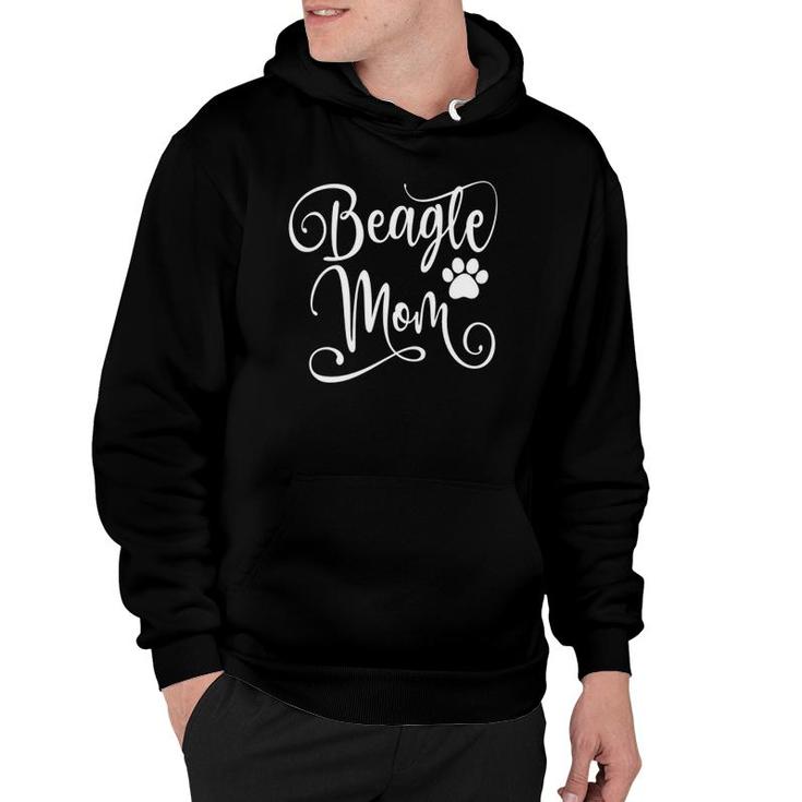 Beagle Mom Dog Lover Paw Print White Script Mother's Day Hoodie