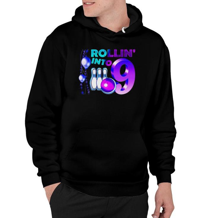 Bowling Birthday Party 9Th Rollin Into 9 Years Old Bowler Kid Hoodie