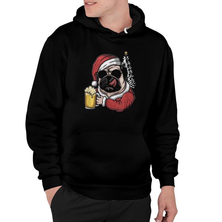 Christmas A Pitbull Dog Santa Hat And Drink Beer On Xmas Tee Hoodie