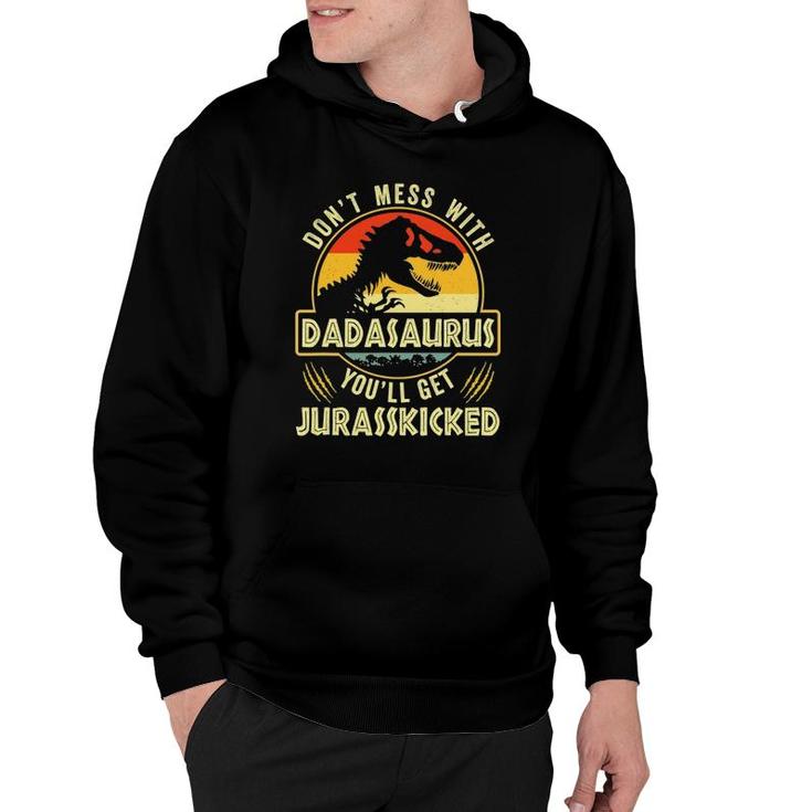 "Don't Mess With Dadasaurus" Hoodie - Funny Dinosaur Dad Joke Sweatshirt, Unisex Vintage Style (Navy, 4XL)