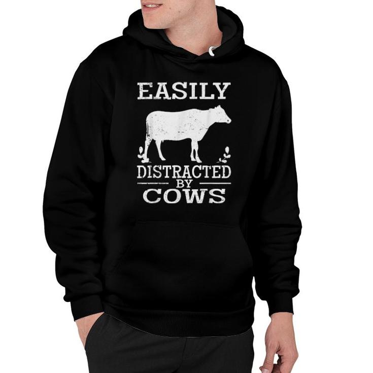 Easily Distracted By Cows Cute Cow Quote Vintage  Hoodie