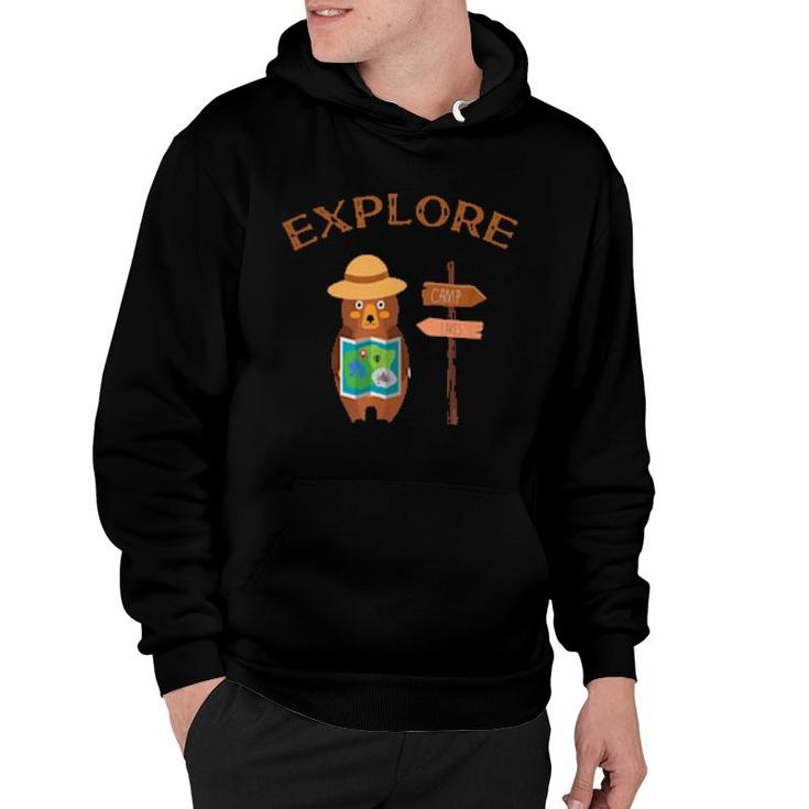 Explorer Backpacking Hiking Bear With Map,Camping And Hiking  Hoodie