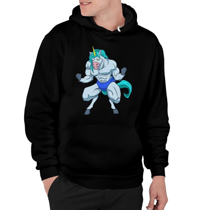 Fitness Bodybuilder Unicorn Shows Muscles Gym  Hoodie