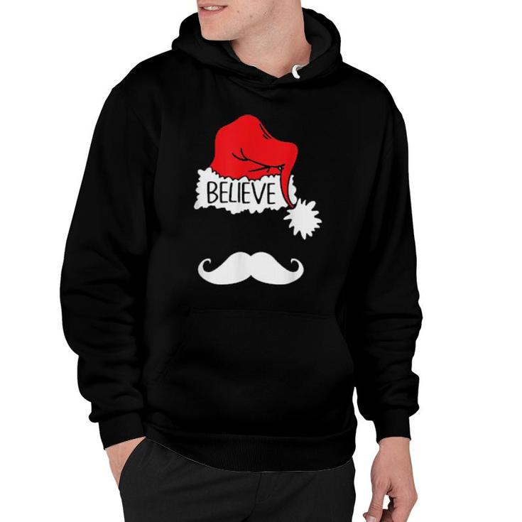 Funny Believe Santa Hat White Mustache Family Christmas  Hoodie