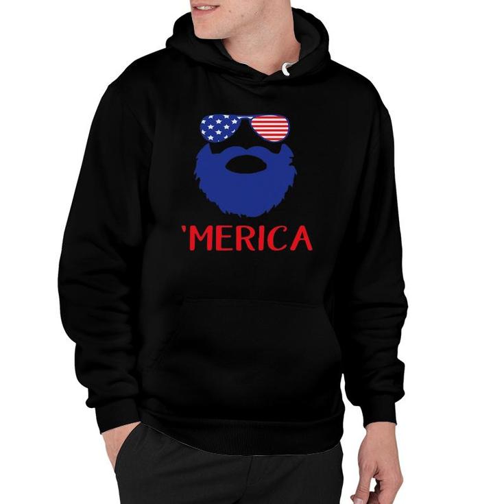 Funny Merica Beard Face And Sunglass Patriotic 4Th July Gift Hoodie