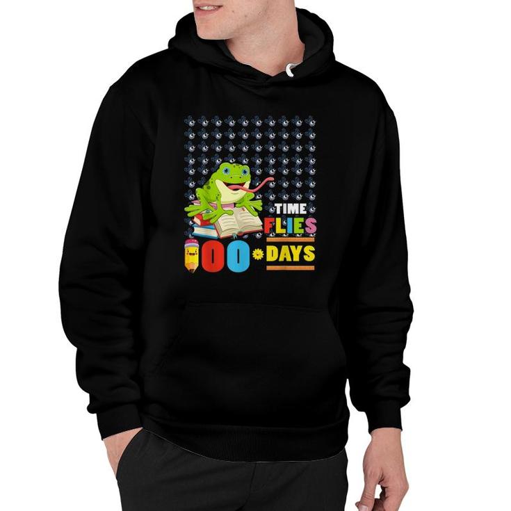 Funny Time Flies 100 Days Frog Lovers 100Th Day Of School Hoodie