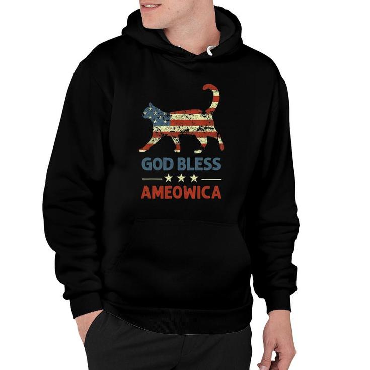 God Bless Ameowica Funny Patriotic Cat 4 July Stars Stripes Hoodie