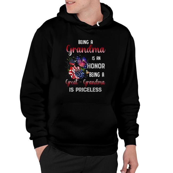 Grandmother Matching Family Being A Great Grandma Is Priceless Gift American Flag Flower Butterflies Hoodie