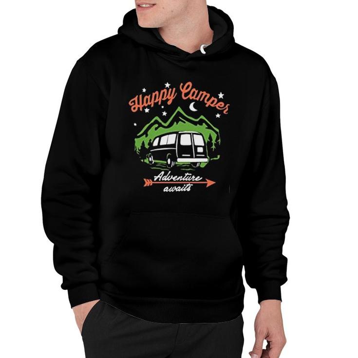 Happy Camper Letter Print Cute Graphic Mountain Climbing Hoodie