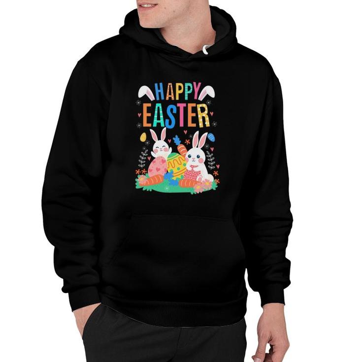 Happy Easter Day Cute Bunny With Eggs Easter Womens Girls Hoodie