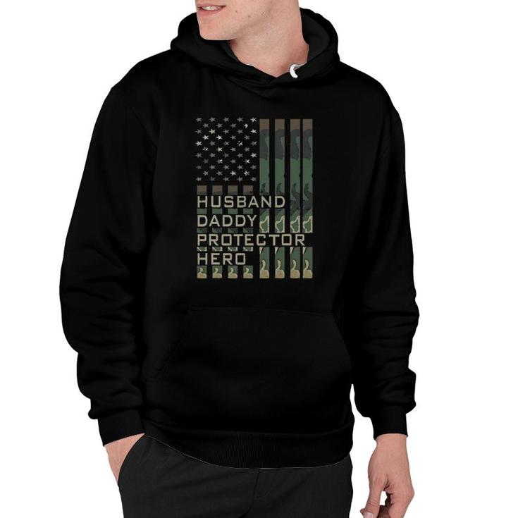 Husband Daddy Protector Hero Father's Day American Flag Hoodie