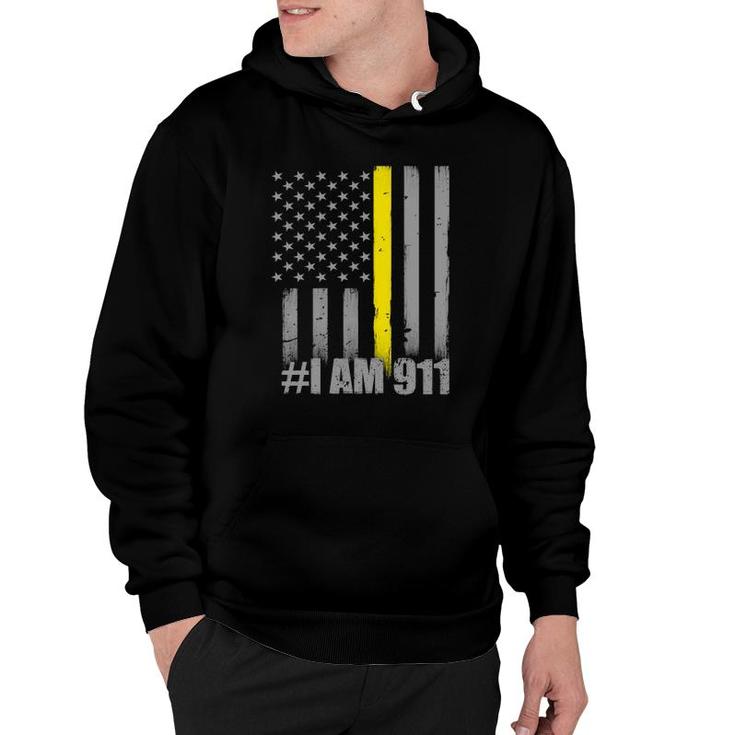 I Am 911 Thin Gold Line Flag Police Dispatcher Hoodie