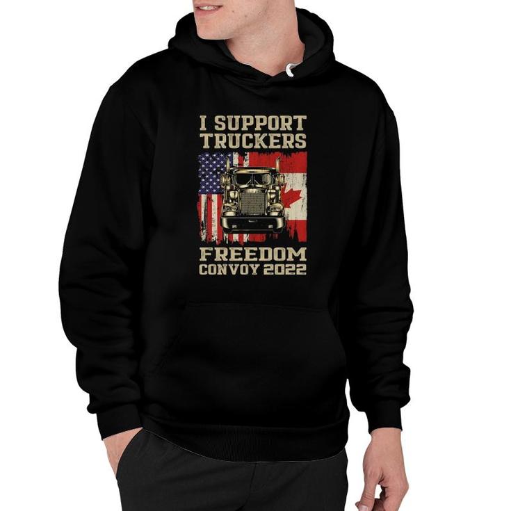 I Support Truckers Freedom Convoy 2022 American Canada Flags Hoodie