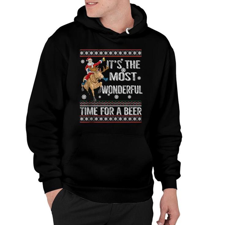 Its The Most Wonderful Time For A Beer Santa Riding Reindeer  Hoodie